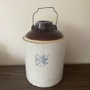 Antique Western Stoneware Co Maple Leaf Monmouth Illinois‎ 5 Gallon Crock Pickle
